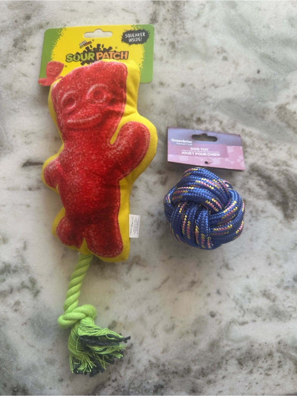 Sour patch kid Plush Rope Dog Toy -and blue rope ball